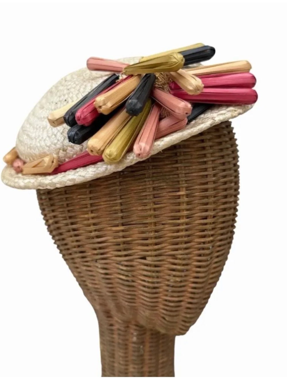Vintage 1940’s Straw Tilt Hat Very Avant Garde Chic